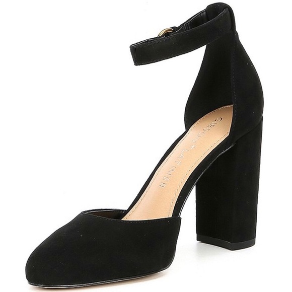 Black Suede Ankle Strap Block Heels - Picture 3 of 9